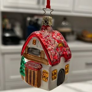 INGE GLAS WINTER CHALET FOREST CABIN BLOWN GLASS CHRISTMAS TREE ORNAMENT
